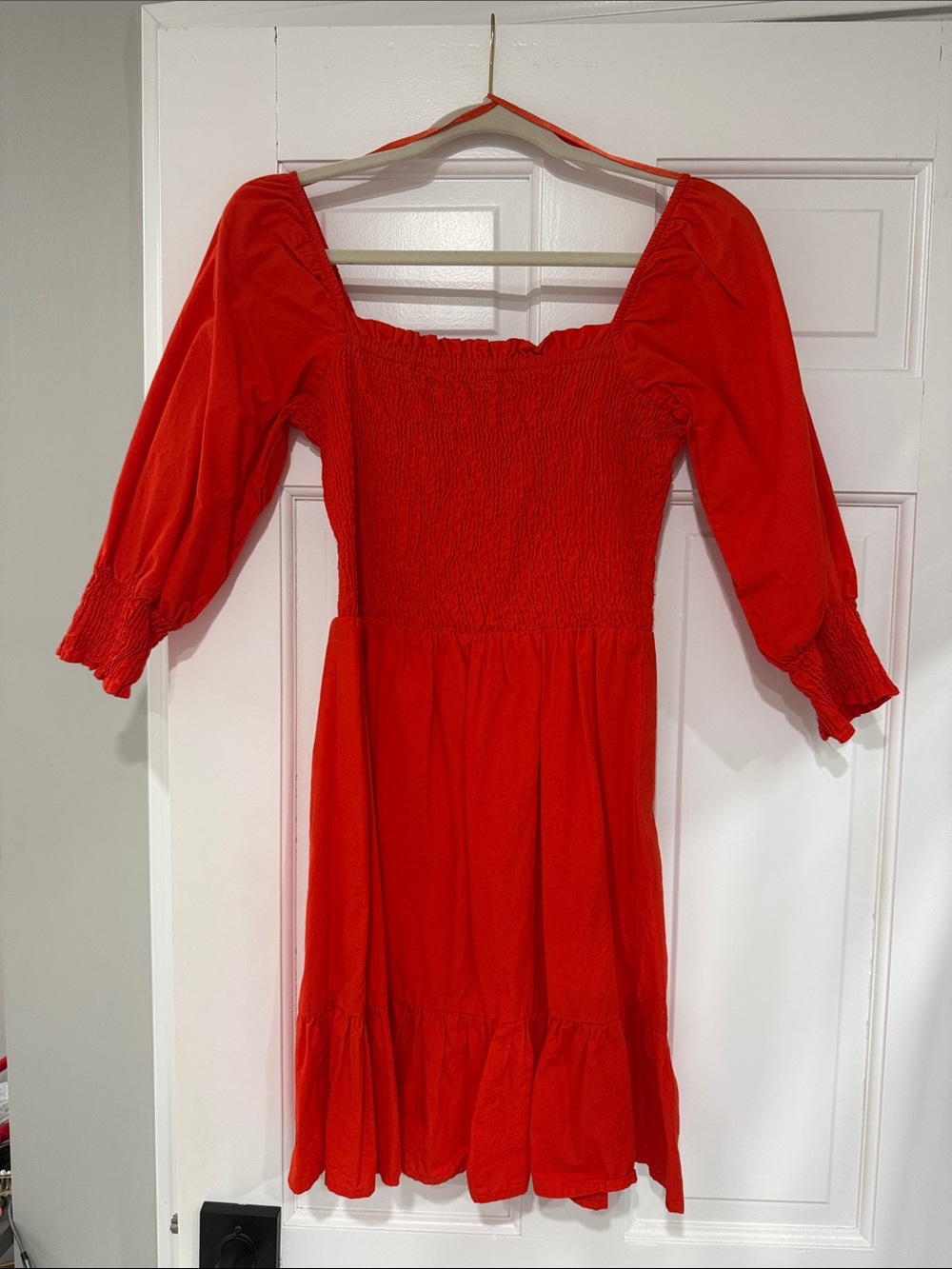 Off-Shoulder Red Smocked Mini Dress
